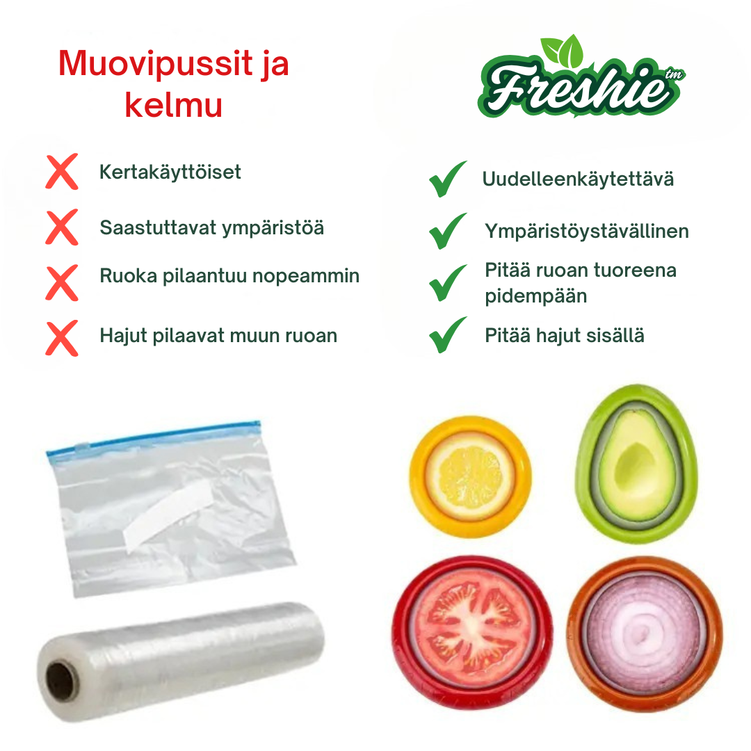 Freshie™ - Uudelleenkäytettävät vihannes- ja hedelmäkannet